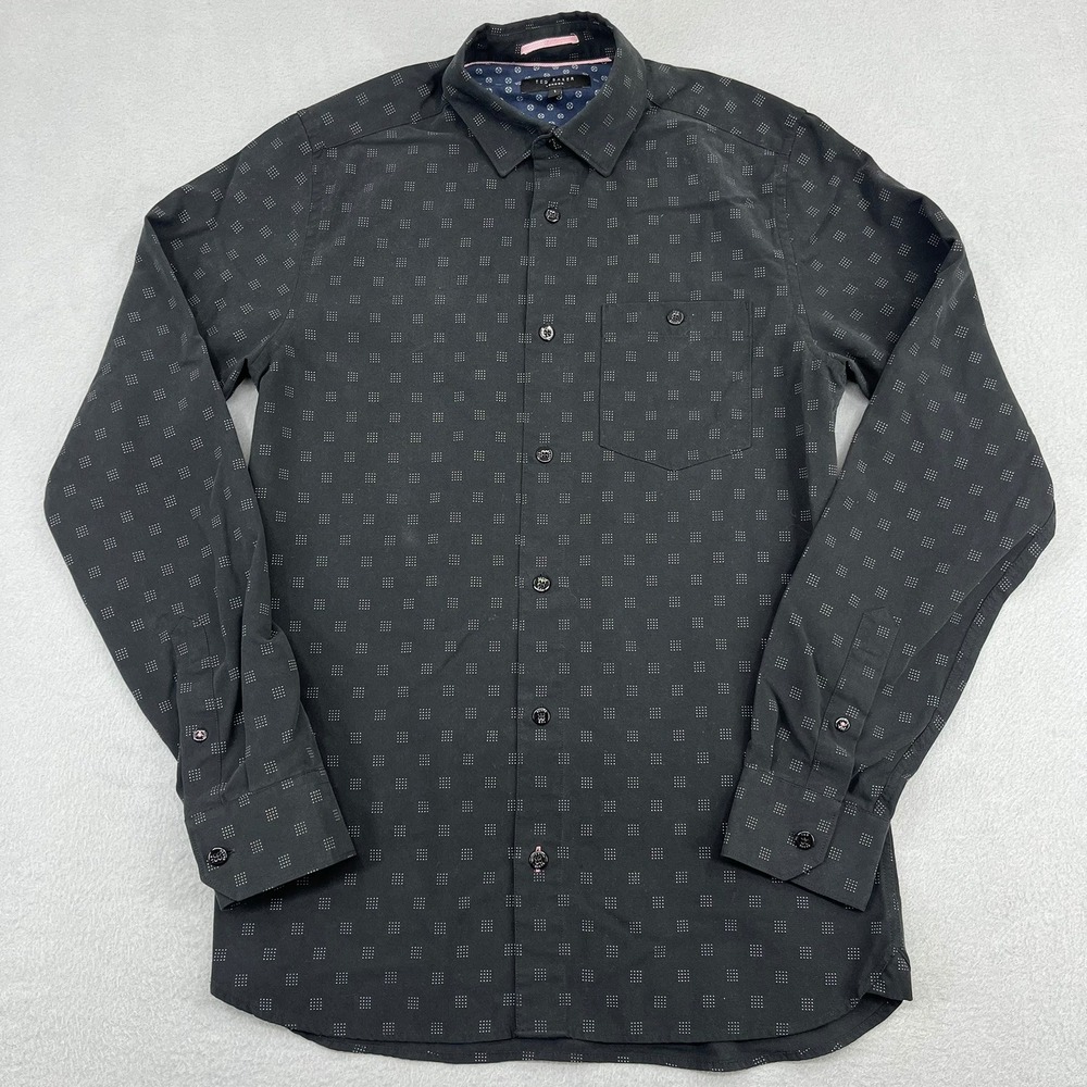 Ted Baker London Mens Black Geometric Square Print Modal Blend Shirt Size 1 S